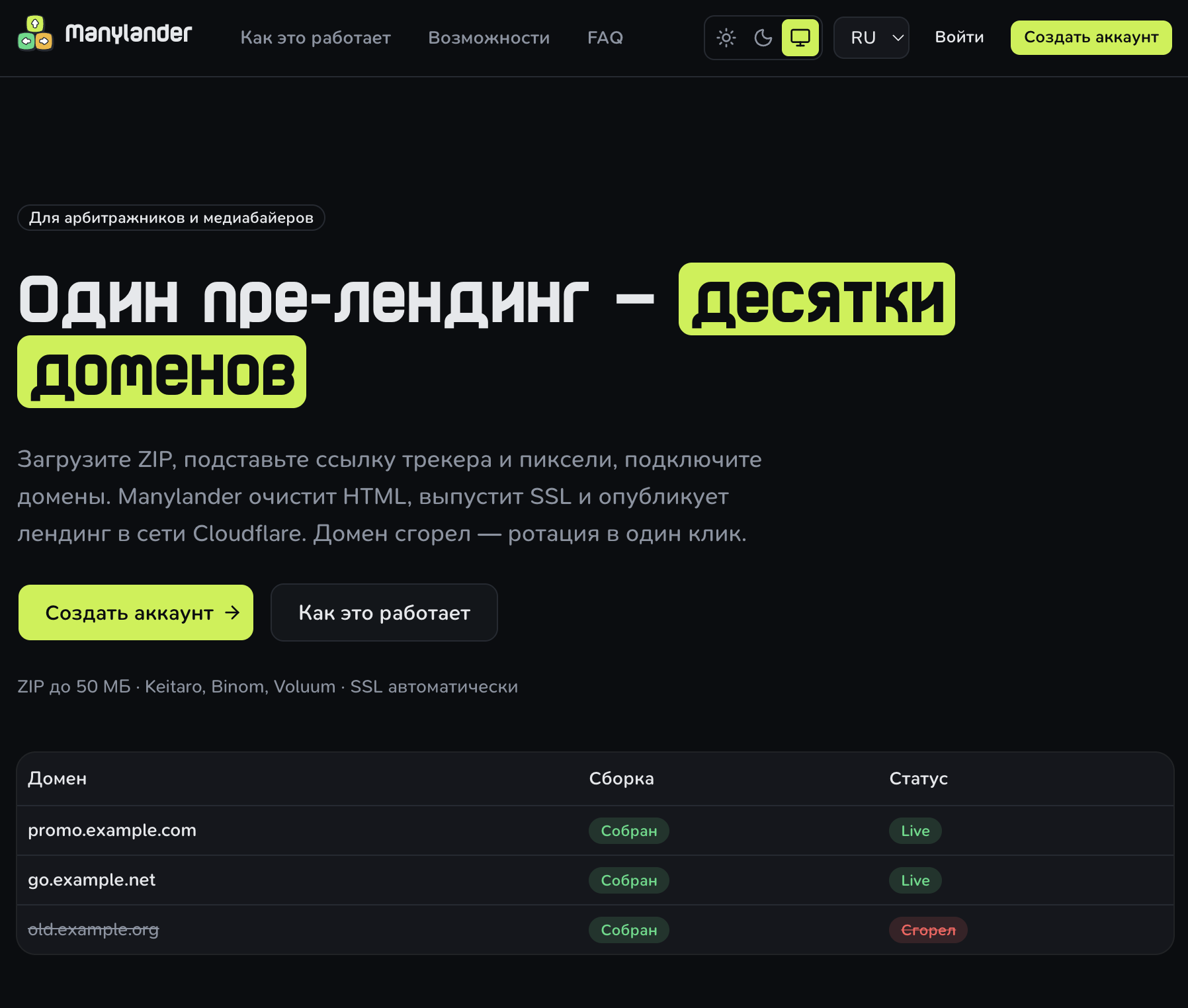 Manylander — деплой и ротация лендингов по гео и доменам для арбитражников
